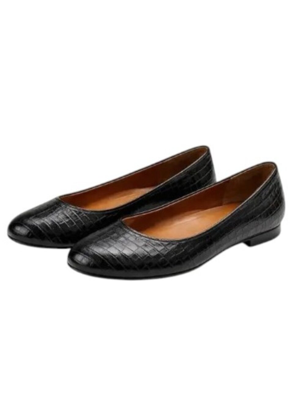 Vionic Hannah Black Croc Embossed Leather Comfort Ballet Flats Size 8